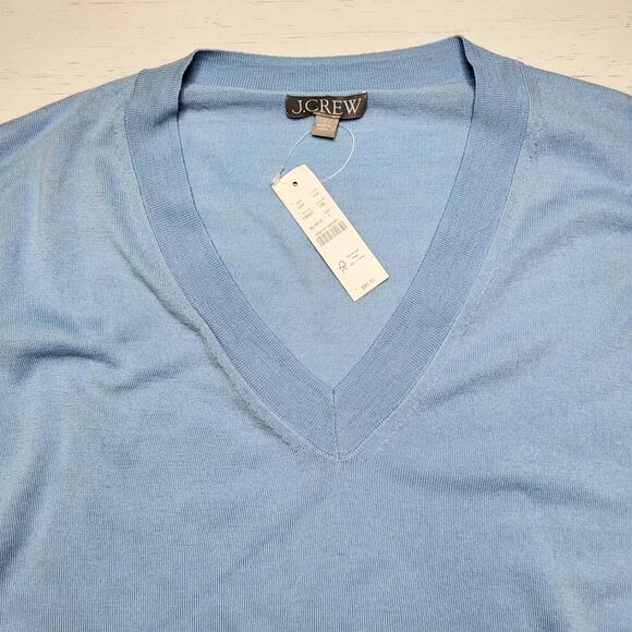 J. Crew Merino Wool V Neck Sweater Light Blue Relaxed Fit Lightweight Soft Large - Picture 4 of 7